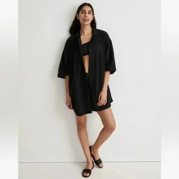 Madewell Lightspun Cover-Up Mini Shirtdress Black XS NWT - Picture 4 of 8